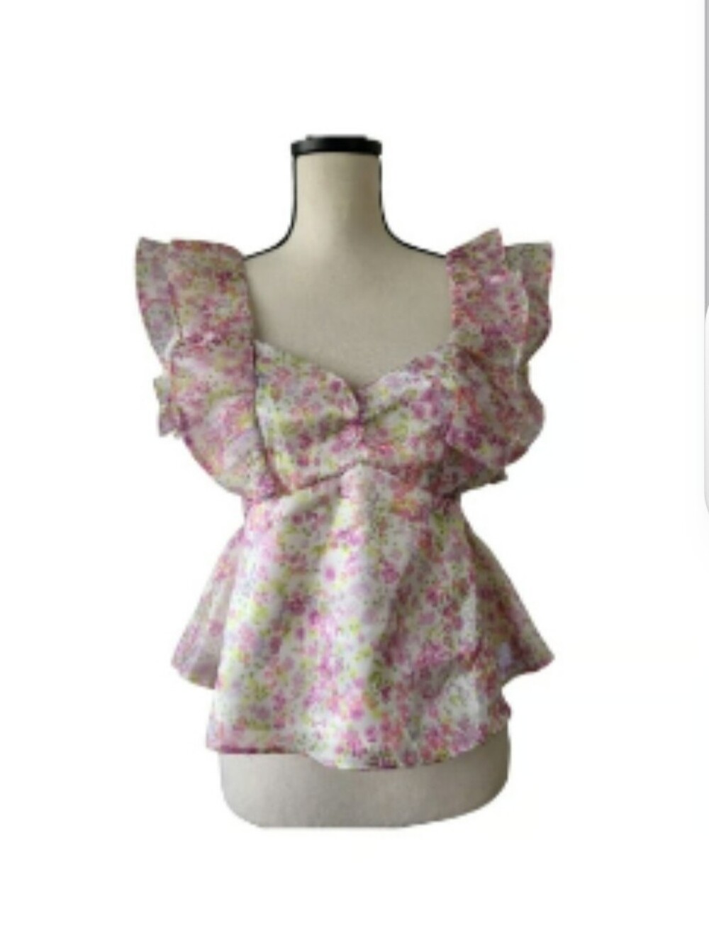Wildfox Floral Ruffle Peplum Top - Pink Size Small